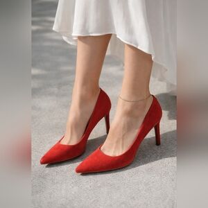 Michael Kors Red Scarlet Suede Dorothy Flex Pumps Heels Shoes 7M